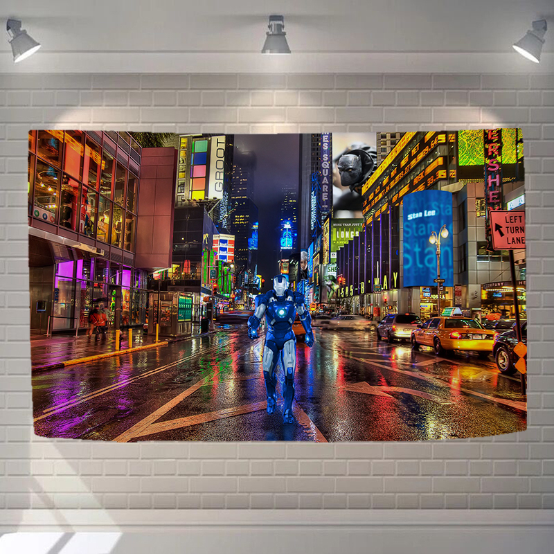 美帮汇纽约时代广场街景挂布背景布 直播背景宿舍房间布置装饰墙布