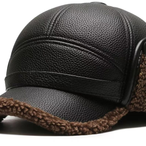 幻窕 WT692 男冬季棉帽黑色 鸭舌帽护耳中老年加厚保暖棒球帽子