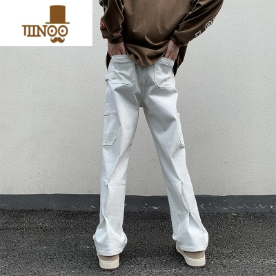 YANXU美式复古机能风工装牛仔裤男潮牌高街宽松休闲裤直筒微喇阔腿裤子