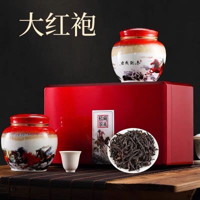 大红袍茶叶高档礼盒装 特级武夷岩茶散装陶瓷罐浓香型肉桂 送礼茶