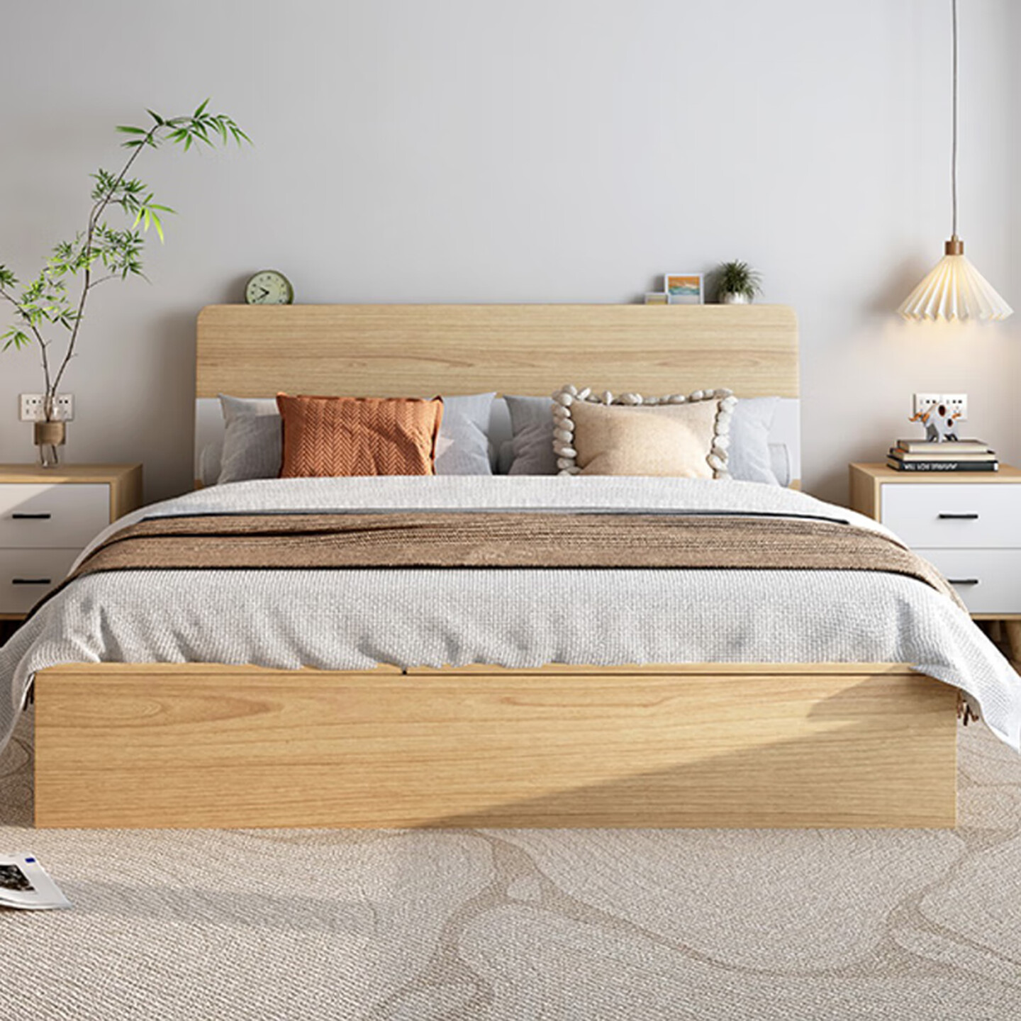 三圣床简约卧室家具木板床1.8m含床垫