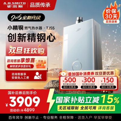 史密斯佳尼特[小精钢TJS5]16升增压零冷水燃气热水器 国家补贴 JSQ31-TJS5 安全守护 持久恒温 新品