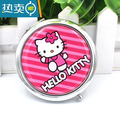 敬平可爱翻盖化妆镜随身便携折叠小镜子玻璃复古铜镜子圆形补妆镜女用 卡通猫1便携式用镜