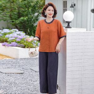 妈妈装夏天衣服时尚中年宽松中老年女装套装夏季洋气两件套女50岁