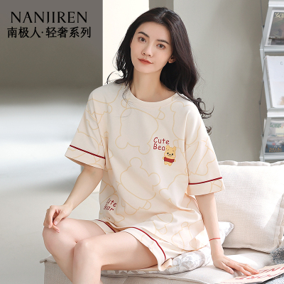 南极人纯棉睡衣女2025夏季新款短袖短裤薄款可外穿女士家居服套装