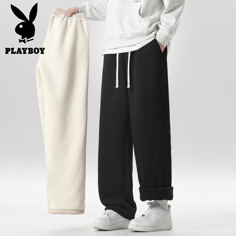花花公子新款高品质冬季大码羊驼绒青少年休闲裤宽松学生裤子宽松直筒男生裤子