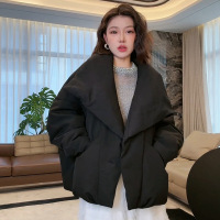 冬季新款韩系短款大翻领棉服女年设计感时尚宽松面包服外套