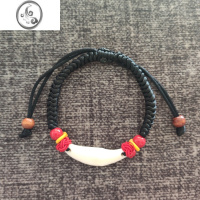 JiMi黑狗牙宝宝婴儿儿童情侣红绳真狗牙手链成人朱砂桃木狗牙红绳脚链