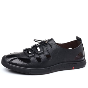 年新款男士休闲镂空皮鞋男潮透气洞洞鞋套脚真皮凉鞋