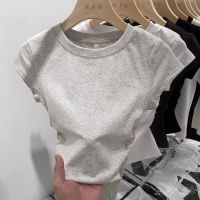 含棉不规则小飞袖短袖T恤女夏新款收腰修身显瘦设计感短款上衣潮