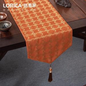 新中式桌旗禅意现代简约茶几餐桌布长条装饰布北欧电视柜盖巾定 望蓬莱-橙色 33*180cm(适用桌长1.3米-1.4米)