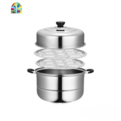 源派加厚加深多层不锈钢蒸锅家用蒸笼汤锅电磁炉锅具 FENGHOU 32CM加高加厚