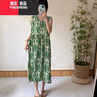 YIBUSHENG2024新款季棉绸女士连衣裙无袖时尚显瘦宽松人造棉裙子薄款长裙