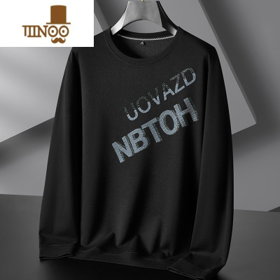 YANXU秋季长袖印花T恤男加肥加大码宽松休闲圆领卫衣潮胖子套头打底衫