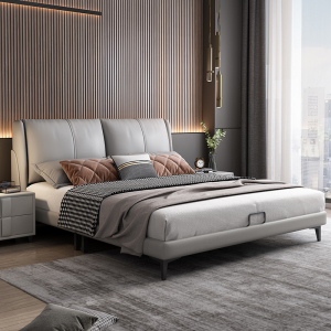 欧梵森 真皮床意式轻奢实木床主卧床1.5米双人床美式家用储物床欧式大床北欧软包床现代简约真皮婚床套装组合卧室家具大床