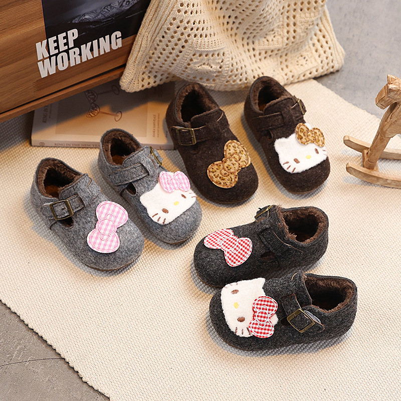 ins法式勃肯豆豆鞋秋冬季新款韩版女童可爱卡通加绒保暖棉鞋