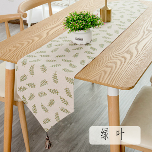 餐桌桌旗北欧现代简约家用欧式茶几桌旗轻奢民宿床旗电视柜长 绿叶 30*140cm(适合80-100cm左右桌子茶几柜子)