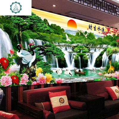 满钻粘点砖贴贴十字绣迎客松2020年新款客厅山水秀封后5D钻石画满钻-流水生财蒸蒸日上2米8*1米1-多送30