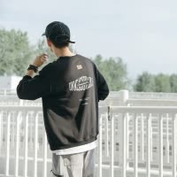 SUNTEK春季新款复古男士圆领卫衣潮流个性假两件套头衫宽松青年打底衫潮卫衣