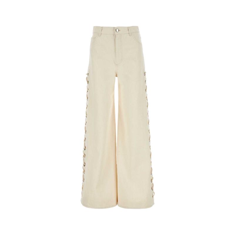 Chloe纯棉麻阔腿牛仔裤女宽松显瘦直筒徽标五口袋百搭休闲长裤