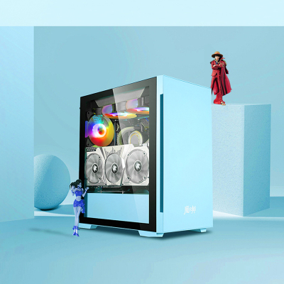 金河田（Goldenfield）魔术师super蓝色电脑机箱钢化玻璃电竞游戏台式水冷机箱