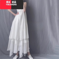 YIBUSHENG蓝染棉麻连衣裙女季新款文艺范中长裙无袖吊带裙不规则大摆裙子