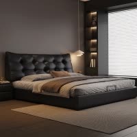 轻奢纳帕真皮床现代简约主卧双人床1.5米8意式极简黑色储物软包床