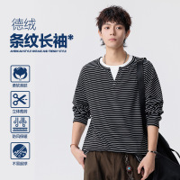 卫衣男秋冬季新款条纹长袖T恤男士假两件休闲宽松上衣保暖打底衫