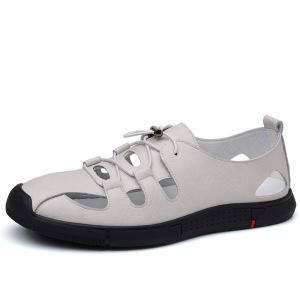 年新款男士休闲镂空皮鞋男潮透气洞洞鞋套脚真皮凉鞋