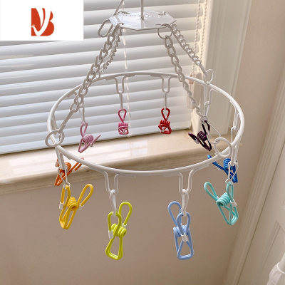 三维工匠可爱家用不锈钢多夹子晒袜子器晾衣架多防风儿童圆形铁衣架