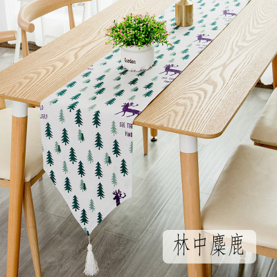 餐桌桌旗北欧现代简约家用欧式茶几桌旗轻奢民宿床旗电 林中麋鹿 30*220cm(适合160-180cm左右桌子茶桌柜子)