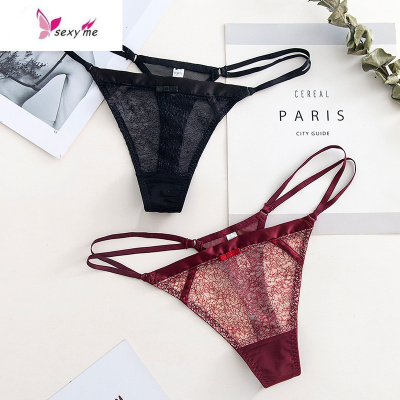 蕾丝低腰丁字裤女性感透明女士内裤细带T裤网纱少女隐形底裤FISHBASKET
