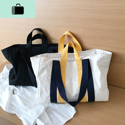 日韩原宿大容量帆布短途旅行包健身包港风撞色手提大包休闲购物袋NEW LAKE女士单肩包