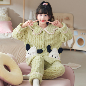 浪莎女童珊瑚绒睡衣儿童2025年新款秋冬加绒加厚中大童家居服套装