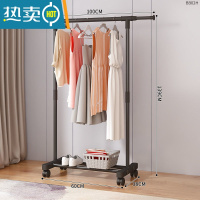 敬平简易晾衣架落地卧室折叠家用晾衣服杆室内阳台架子凉晒挂衣架衣柜 100cm黑色-入门可伸缩+万向轮