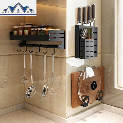 免打孔黑色厨房置物架菜板架砧板架案板刀架收纳架子锅盖架壁挂式 三维工匠