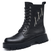 9孔大头厚底马丁靴男士美式工装靴潮流高帮冬季加绒保暖机车皮靴