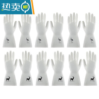 敬平厨房洗碗手套防水洗衣服耐磨家用薄款耐用型家务清洁手套刷碗器 [6双装]小鹿3双+火烈鸟3双 S