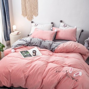 美帮汇毛绒四件套双面绒兔子被套金丝绒床单冬天绒毛水晶绒珊瑚绒白