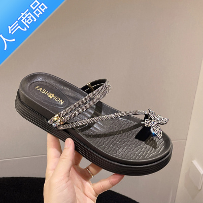 SUNTEK套趾凉鞋拖鞋女夏外穿蝴蝶结水钻两穿罗马仙女配裙子沙滩夹脚凉拖
