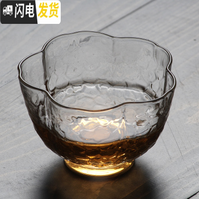 三维工匠日式锤纹玻璃小杯茶杯单杯茶碗品茗杯主人耐热杯功夫茶具配件茶杯 花纹梅花不描金约85透明玻璃