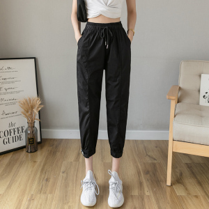 YIBUSHENG七分裤子女夏季薄款宽松束脚哈伦工装裤显瘦高腰小个子八分休闲裤