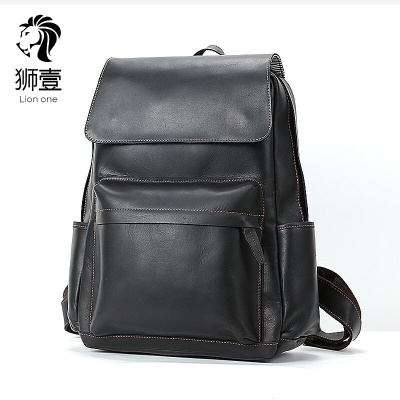 狮壹（Lionone）品牌疯马皮双肩包男复古头层牛皮男款旅行背包男士休闲旅行包男出差电脑包大容量双肩背包男