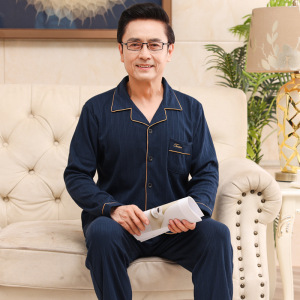 新款睡衣男士秋冬款棉质宽松长袖中老年开衫翻领高级感家居服套装
