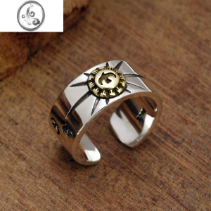 JiMiS925银银潮男指环高桥镶铜飞鹰射线图腾印记开口男女款简约戒指 12-20可调节约7.6克