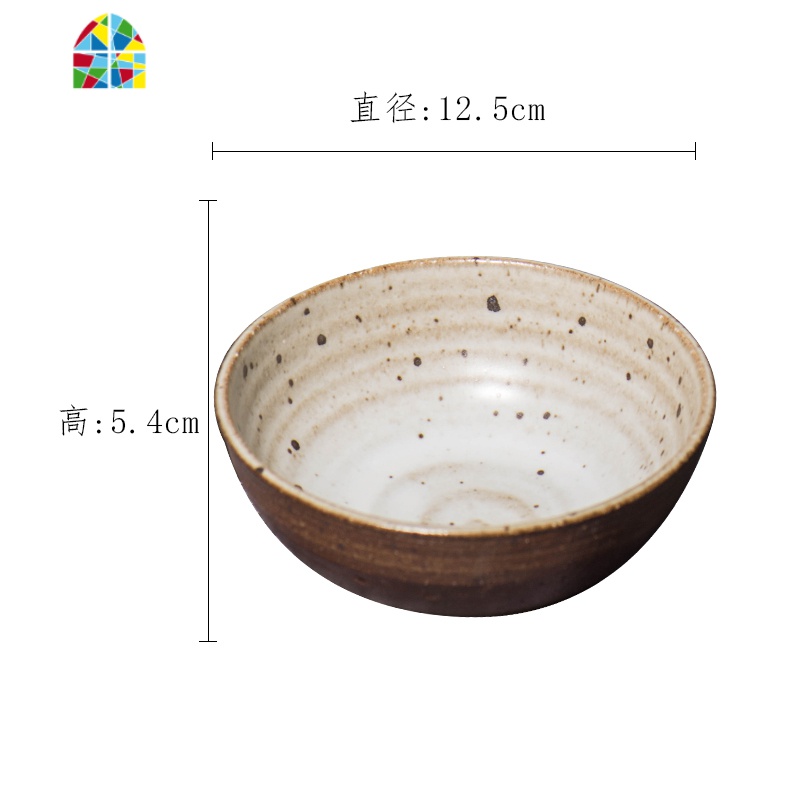 手工粗陶日式餐具套装家用复古陶瓷碗盘汤面饭碗大碗沙拉碗菜盘子 FENGHOU 半釉6.5英寸斗形面碗F004