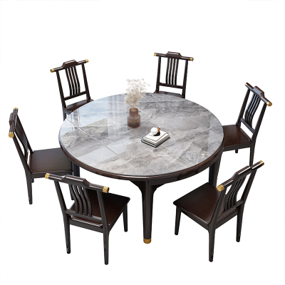 晋舰 新中式岩板餐桌可折叠餐桌家用饭桌酒店大型宴会桌 1.35米单桌