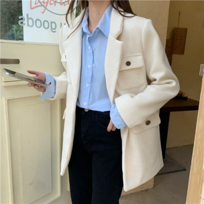 语娄外套秋冬百搭韩版复古时尚宽松加厚加棉灯芯绒气质西装西服女上衣2021西装