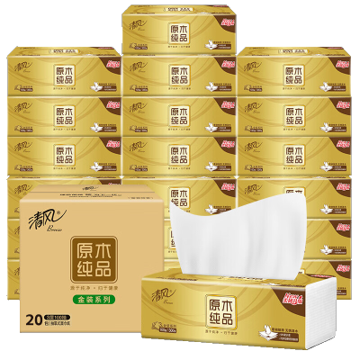 清风 原木金装M号3层100抽*20包*1箱无香无印花自然健康