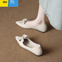 聚范绝美超软小皮不累脚法式单鞋女2024秋夏款浅口尖头软底平底瓢鞋